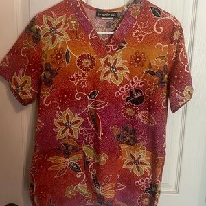 Las Angeles Rose floral 2 pocket scrub top szS